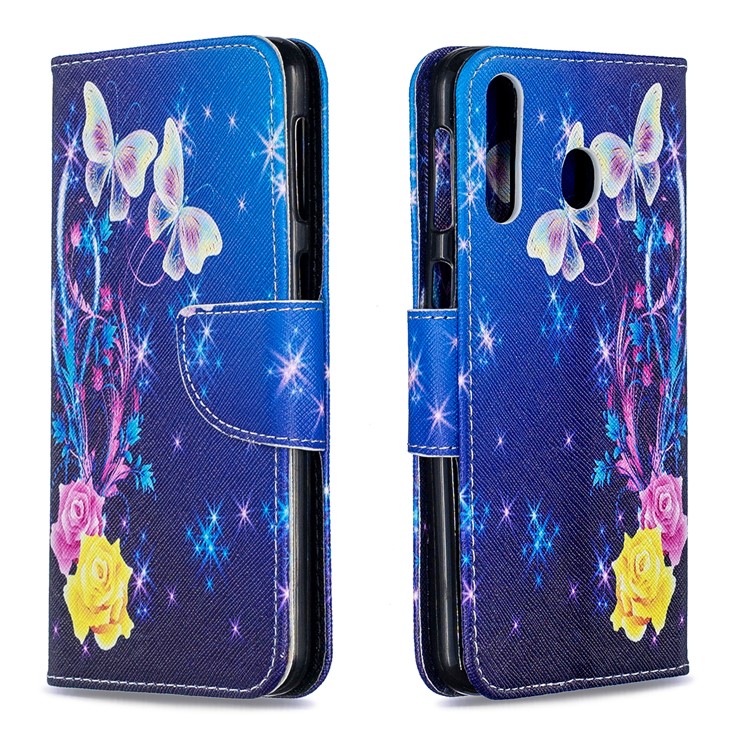 For Samsung Galaxy M30 Pattern Printing Leather Stand Wallet Flip Case - Roses and Butterflies-4