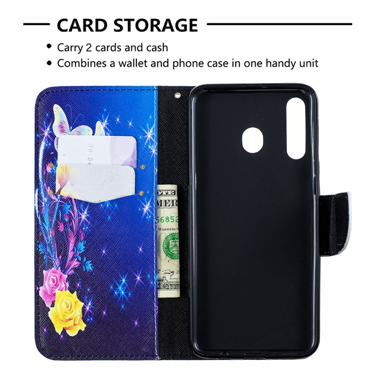 For Samsung Galaxy M30 Pattern Printing Leather Stand Wallet Flip Case - Roses and Butterflies-5