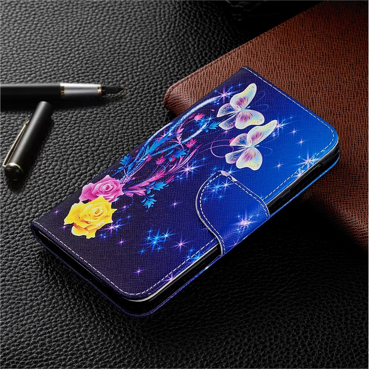 For Samsung Galaxy M30 Pattern Printing Leather Stand Wallet Flip Case - Roses and Butterflies-6