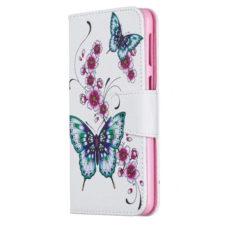 For Samsung Galaxy M30 Pattern Printing Leather Stand Wallet Flip Case - Butterfly and Flower-2