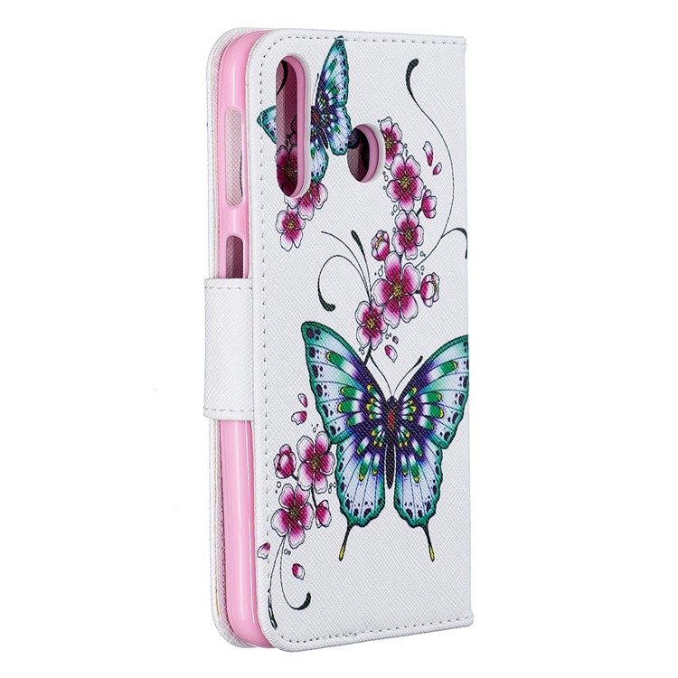 For Samsung Galaxy M30 Pattern Printing Leather Stand Wallet Flip Case - Butterfly and Flower-3