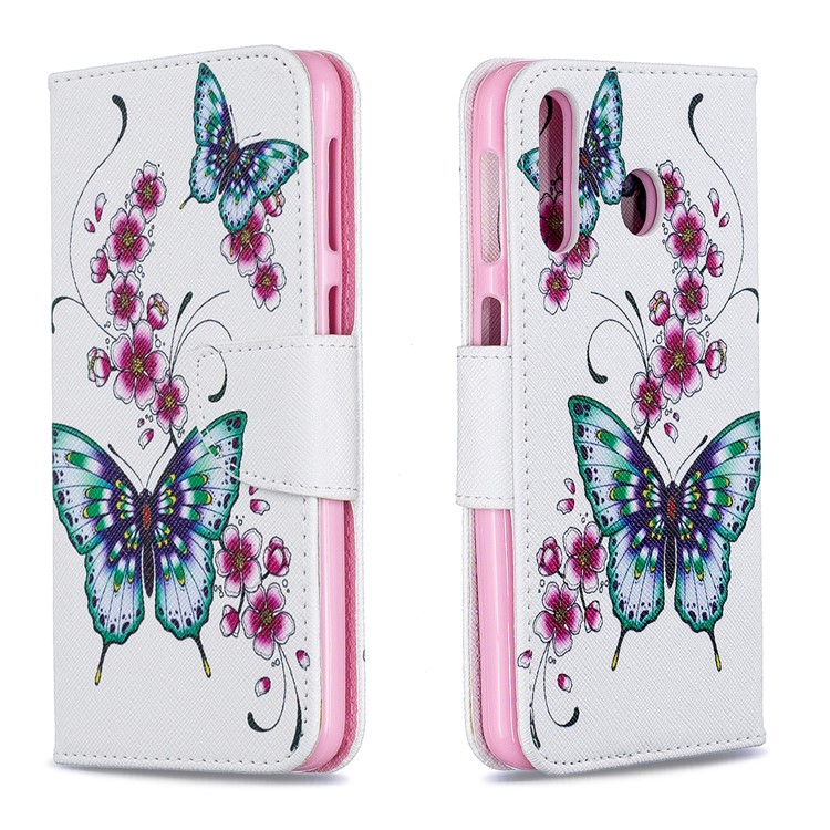 For Samsung Galaxy M30 Pattern Printing Leather Stand Wallet Flip Case - Butterfly and Flower-4