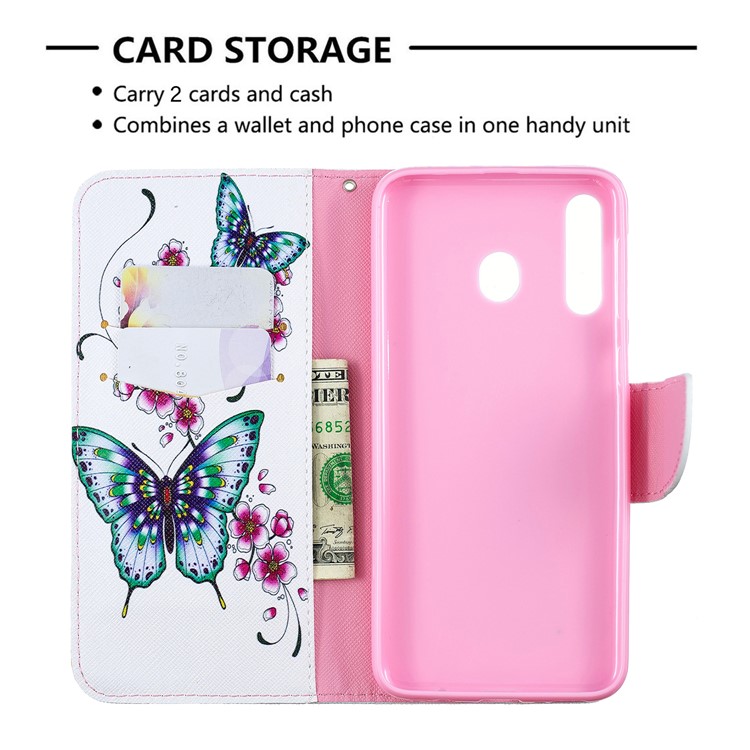 For Samsung Galaxy M30 Pattern Printing Leather Stand Wallet Flip Case - Butterfly and Flower-5