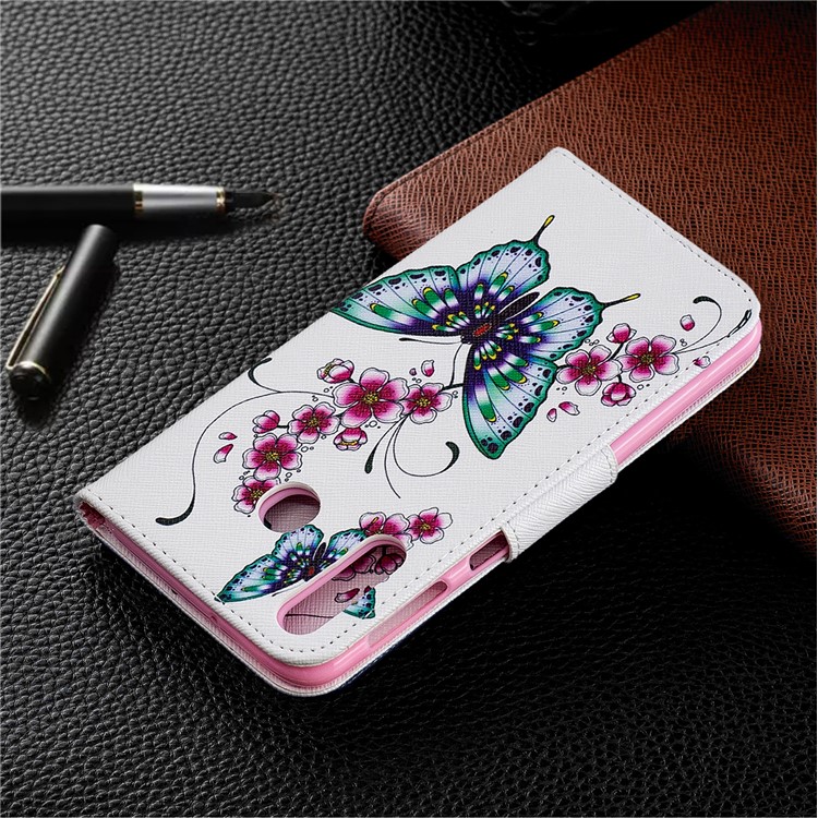 For Samsung Galaxy M30 Pattern Printing Leather Stand Wallet Flip Case - Butterfly and Flower-7