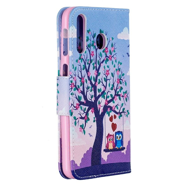 For Samsung Galaxy M30 Pattern Printing Leather Stand Wallet Flip Case - Tree and Owls-3