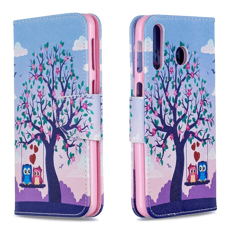 For Samsung Galaxy M30 Pattern Printing Leather Stand Wallet Flip Case - Tree and Owls-4