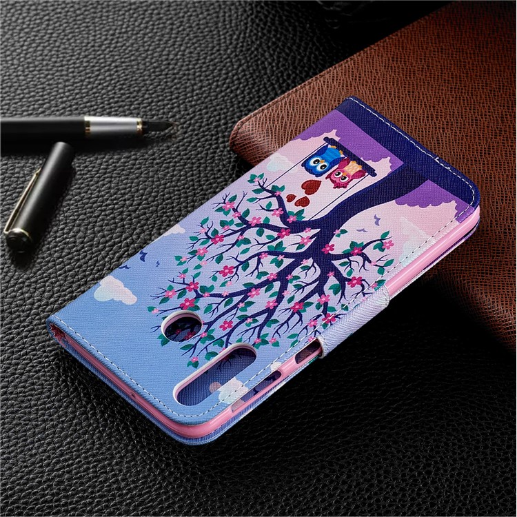 For Samsung Galaxy M30 Pattern Printing Leather Stand Wallet Flip Case - Tree and Owls-7