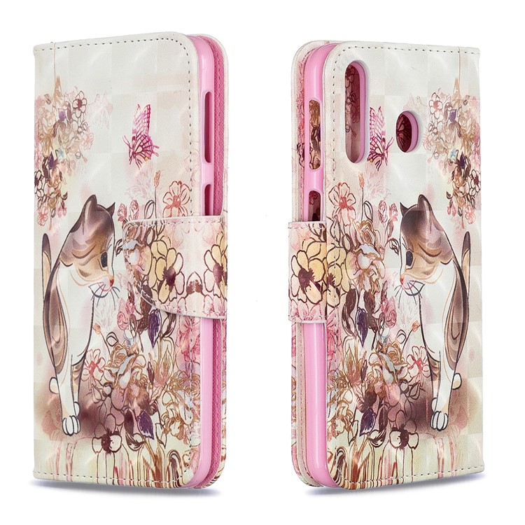 For Samsung Galaxy M30 Pattern Printing PU Leather Wallet Cell Phone Case - Cat and Flower-4