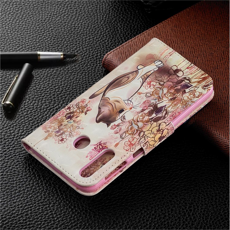 For Samsung Galaxy M30 Pattern Printing PU Leather Wallet Cell Phone Case - Cat and Flower-7