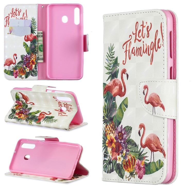

For Samsung Galaxy M30 / A40s Pattern Printing PU Leather Wallet Cell Phone Case - Flamingo, Galaxy M30