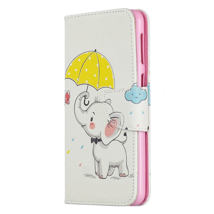 Pattern Printing Leather Wallet Case for Samsung Galaxy M30 - Elephant Holding an Umbrella-2