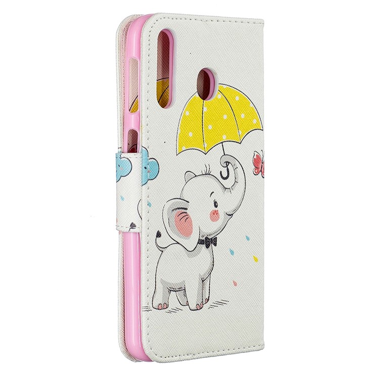 Pattern Printing Leather Wallet Case for Samsung Galaxy M30 - Elephant Holding an Umbrella-3