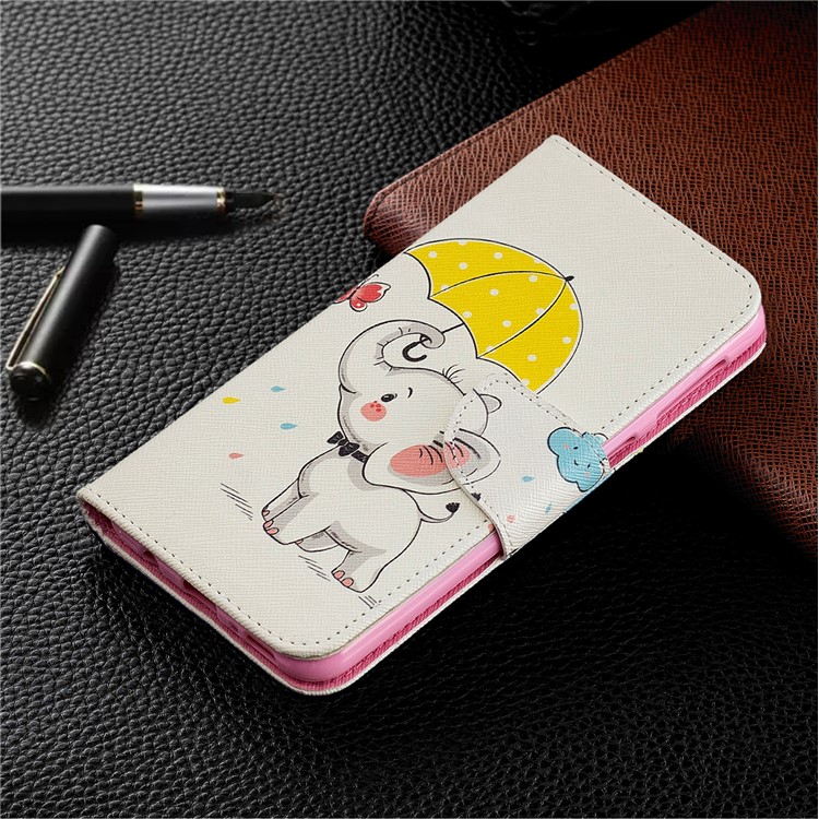 Pattern Printing Leather Wallet Case for Samsung Galaxy M30 - Elephant Holding an Umbrella-6