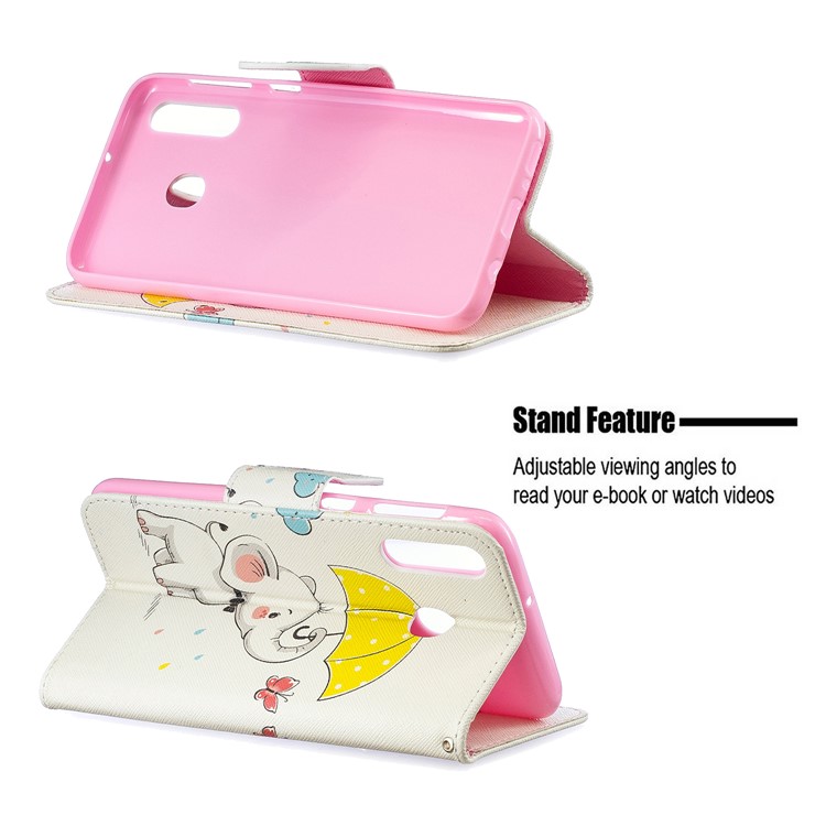 Pattern Printing Leather Wallet Case for Samsung Galaxy M30 - Elephant Holding an Umbrella-8