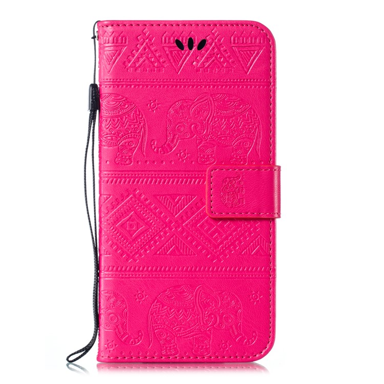 Imprinted Elephant PU Leather Wallet Phone Cover for Samsung Galaxy M20 - Rose-2