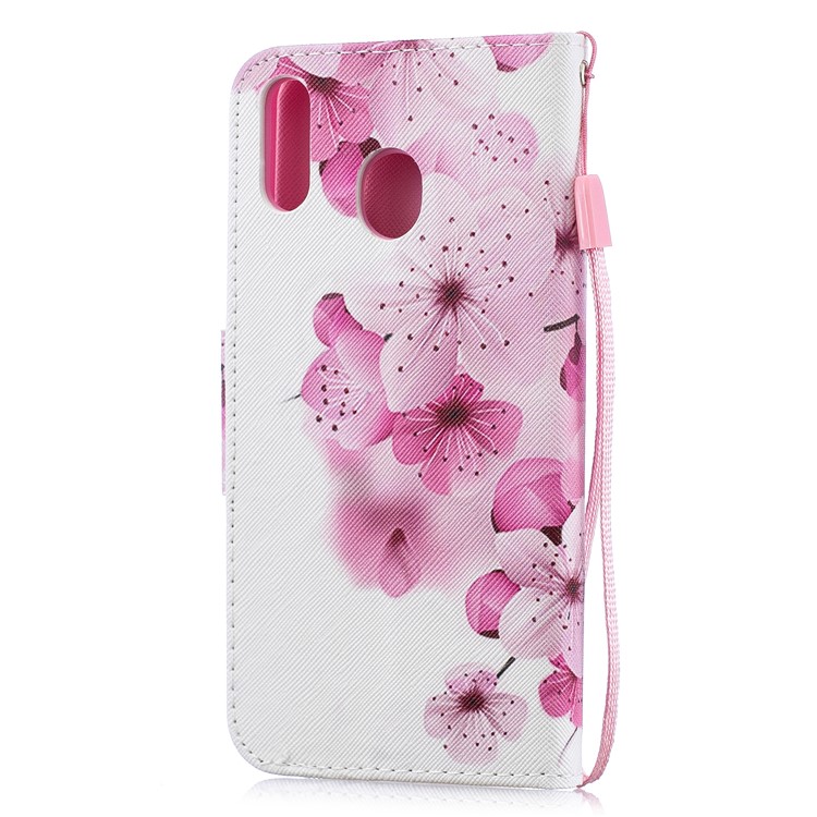 Pattern Printing Leather Wallet Case for Samsung Galaxy M20 - Pretty Flower-3