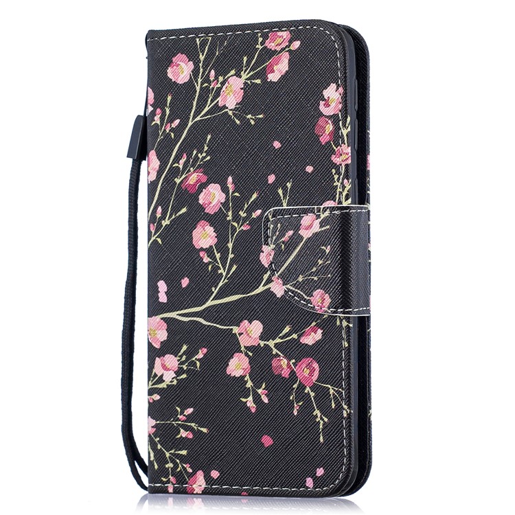 Caso De Carteira De Couro De Impressão Padrão Para Samsung Galaxy M20 - Flor De Ameixa-2