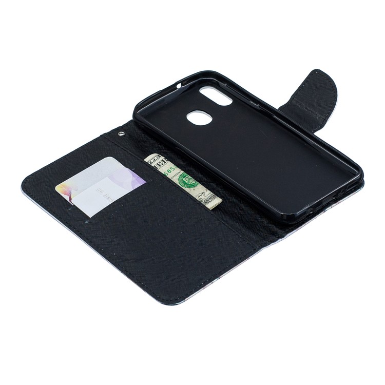 Caso De Carteira De Couro De Impressão Padrão Para Samsung Galaxy M20 - Flor De Ameixa-4