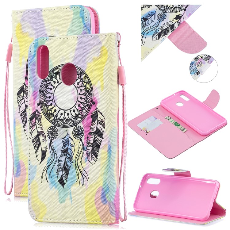 Pattern Printing Leather Wallet Case for Samsung Galaxy M20 - Dream Catcher-1