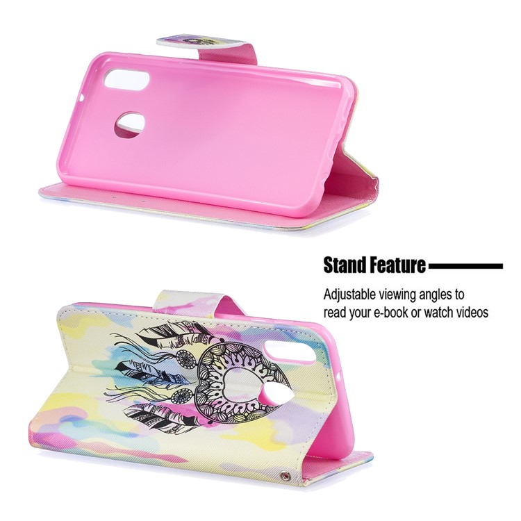 Pattern Printing Leather Wallet Case for Samsung Galaxy M20 - Dream Catcher-5