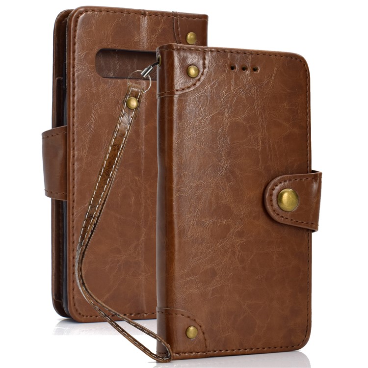 

Oil Wax Leather Wallet Stand Case for Samsung Galaxy S10 Plus - Brown, Galaxy S10 Plus