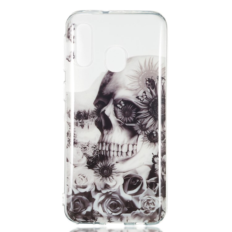 Pattern Printing IMD TPU Phone Case for Samsung Galaxy A40 - Skull and Flower-2