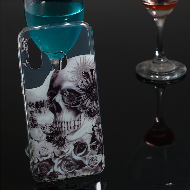 Pattern Printing IMD TPU Phone Case for Samsung Galaxy A40 - Skull and Flower-5