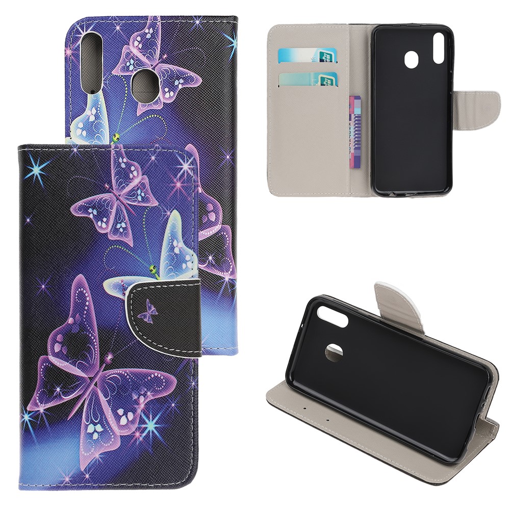 Quertexturmusterdrucken PU-Leder Magnetische Telefonabdeckung Für Samsung-Galaxie A40 - Schöner Schmetterling-1