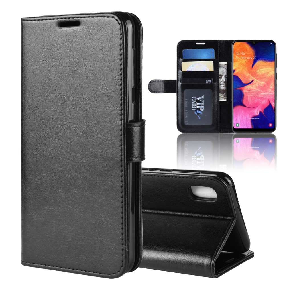 Crazy Horse Wallet Leather Mobile Cover for Samsung Galaxy A10 - Black-2