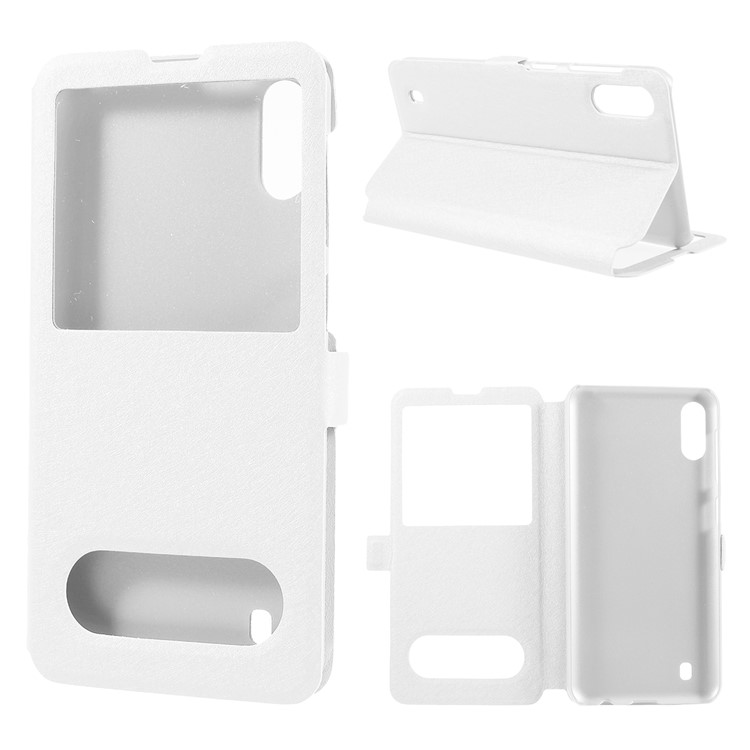 

Silk Texture Dual Window Leather Stand Case for Samsung Galaxy M10 - White, Galaxy M10