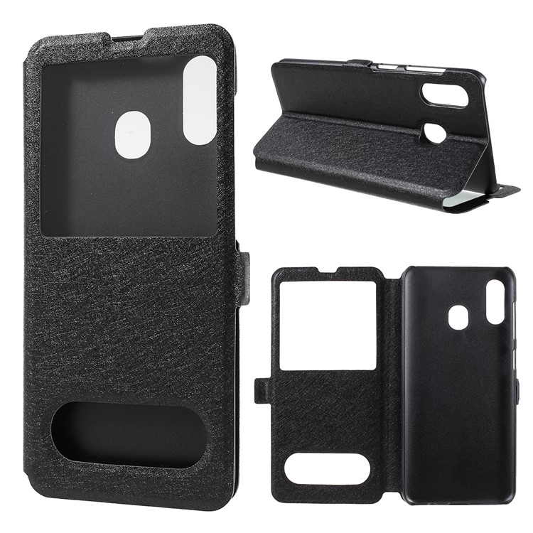 

Silk Texture Dual Window Leather Stand Case for Samsung Galaxy A30 - Black, Galaxy A30