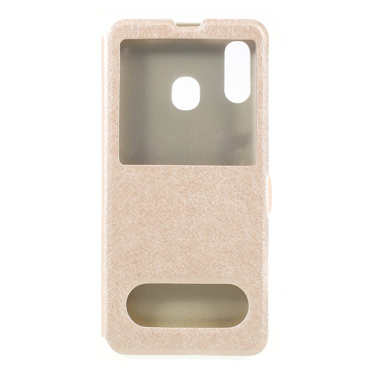 

Silk Texture Dual Window Leather Stand Case for Samsung Galaxy A30 - Gold, Galaxy A30