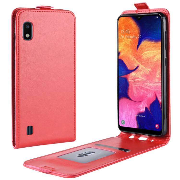 Caso Protetora De Couro Flip Vertical De Cavalo Louco Para Samsung Galaxy A10 - Vermelho-1