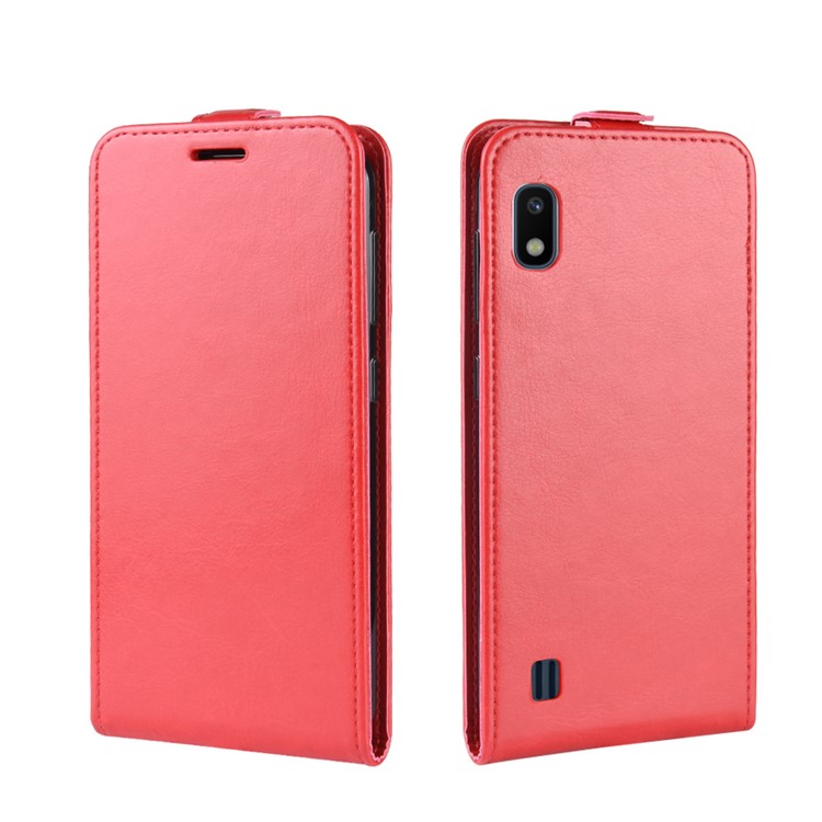 Caso Protetora De Couro Flip Vertical De Cavalo Louco Para Samsung Galaxy A10 - Vermelho-3