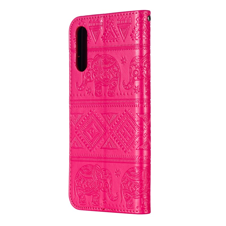 Imprinted Elephant PU Leather Wallet Phone Case for Samsung Galaxy A50 - Rose-4