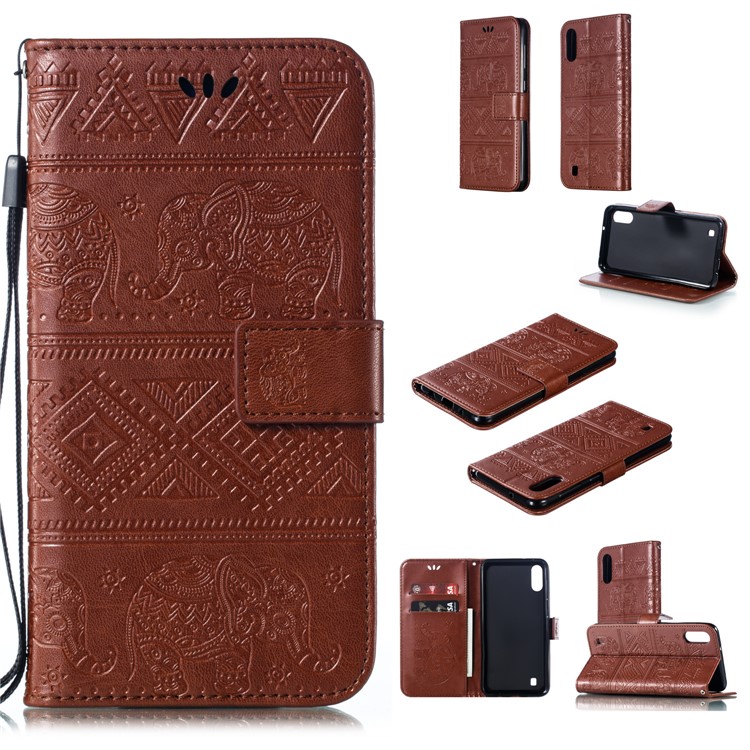 

Imprinted Elephant PU Leather Magnetic Wallet Phone Cover for Samsung Galaxy M10 - Brown, Galaxy M10