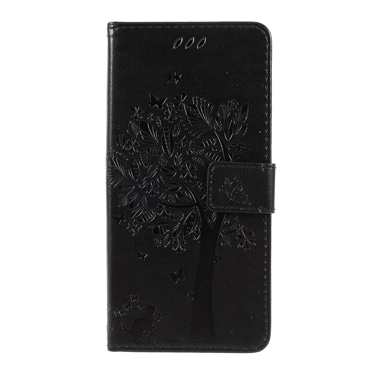 Imprint Cat and Tree Pattern Leather Wallet Case for Samsung Galaxy A30/A20 - Black-3