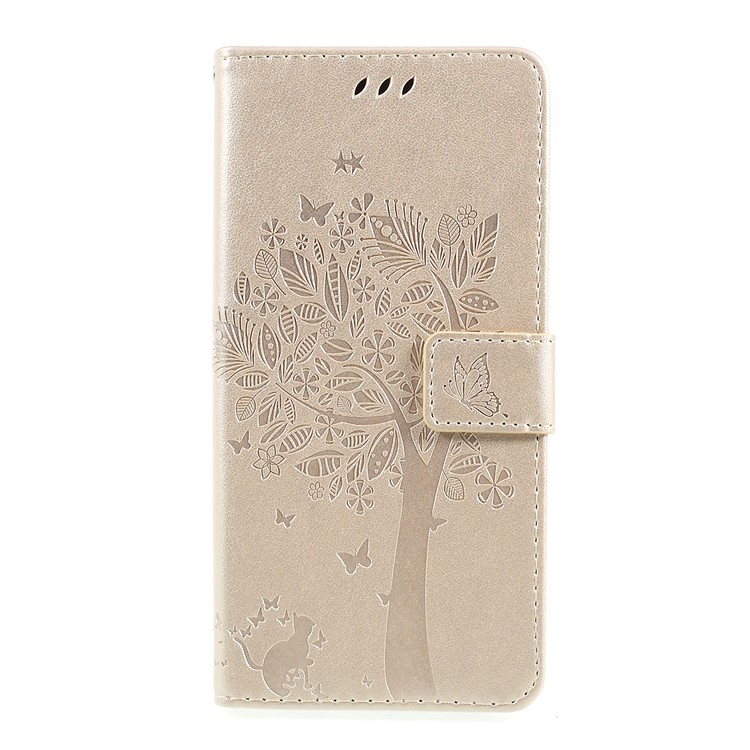 

Imprint Cat and Tree Pattern Leather Wallet Case for Samsung Galaxy A30/A20 - Gold, Galaxy A30