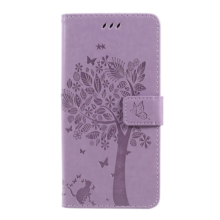 

Imprint Cat and Tree Pattern Leather Wallet Case for Samsung Galaxy A30/A20 - Light Purple, Galaxy A30