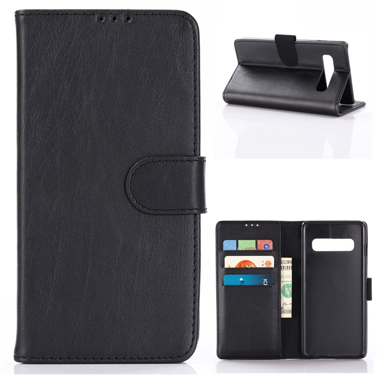 Etui De Portefeuille En Cuir Pour Cheval Fou Pour Samsung Galaxy S10 5G - Noir-1