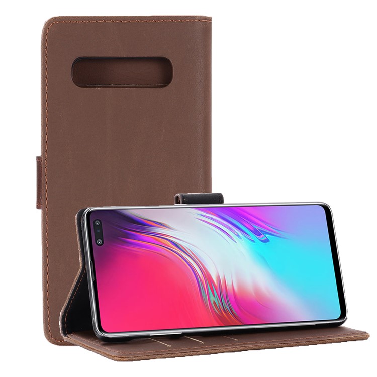 Crazy Horse Wallet Leather Stand Case for Samsung Galaxy S10 5G - Coffee-1