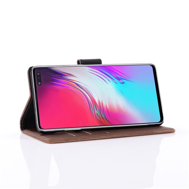 Crazy Horse Wallet Leather Stand Case for Samsung Galaxy S10 5G - Coffee-7