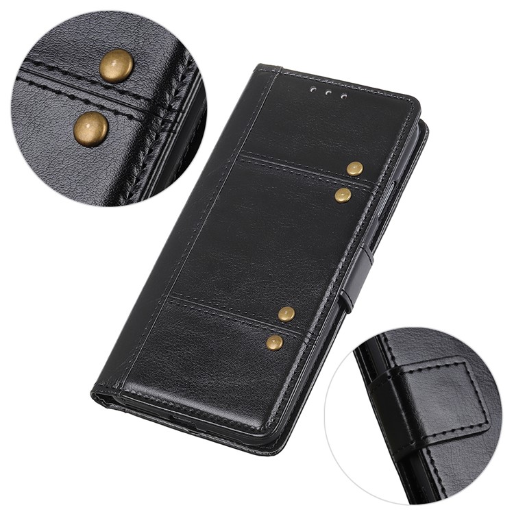 Rivet Decor Crazy Horse PU Leather Wallet Stand Shell for Samsung Galaxy M30 - Black-8