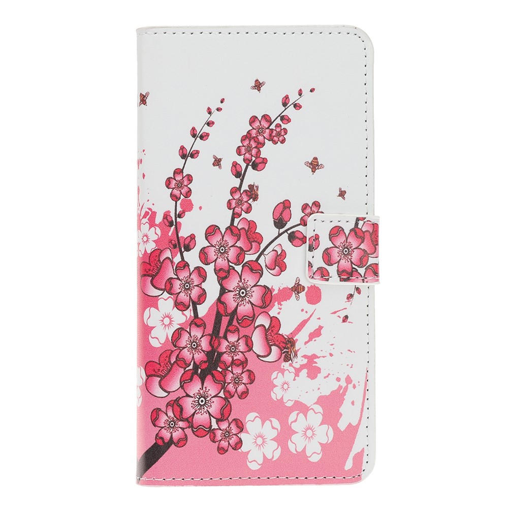 Brieftaschenständer Aus Leder Mit Musterdruck Für Samsung Galaxy A40 - Pflaumenblüte-2