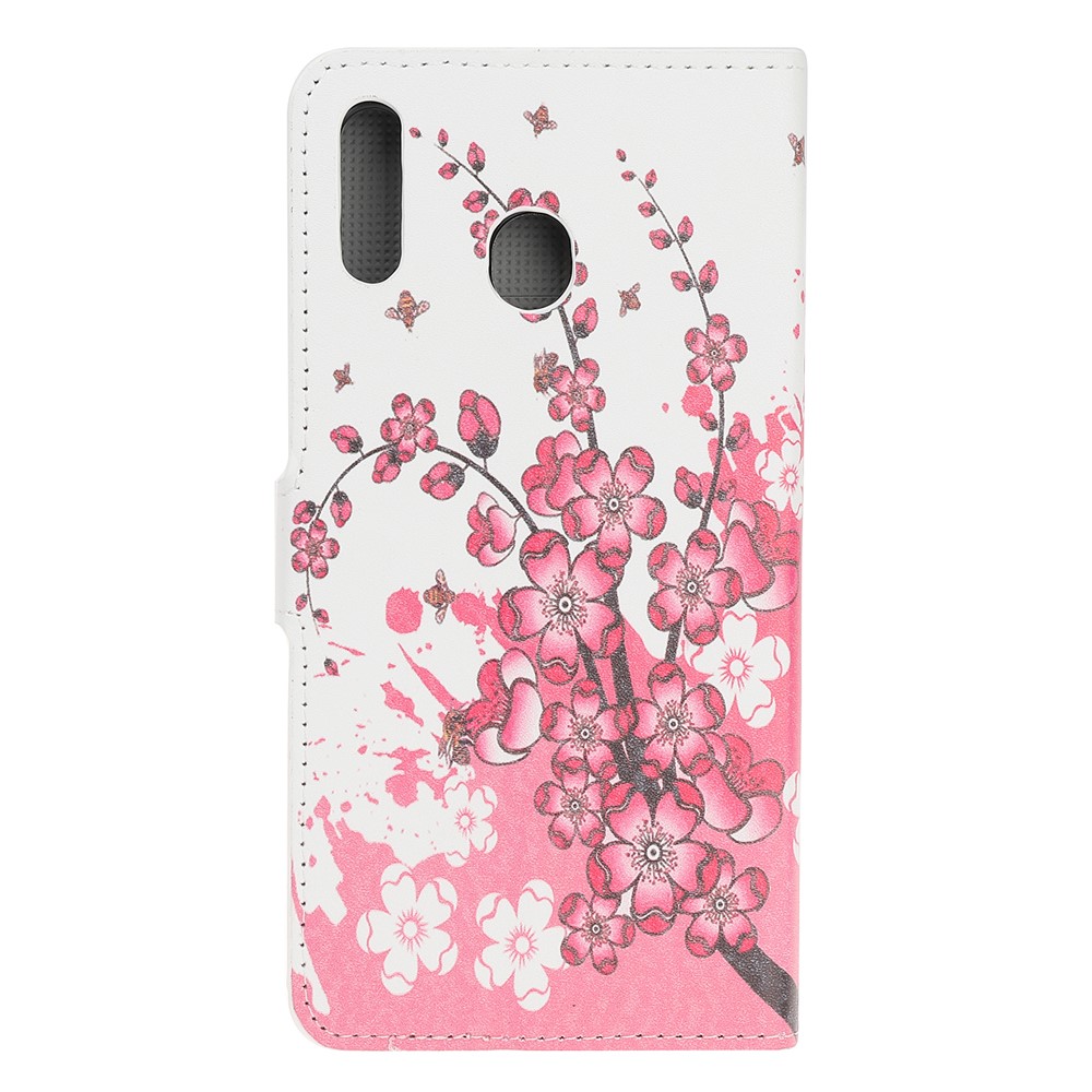 Brieftaschenständer Aus Leder Mit Musterdruck Für Samsung Galaxy A40 - Pflaumenblüte-3