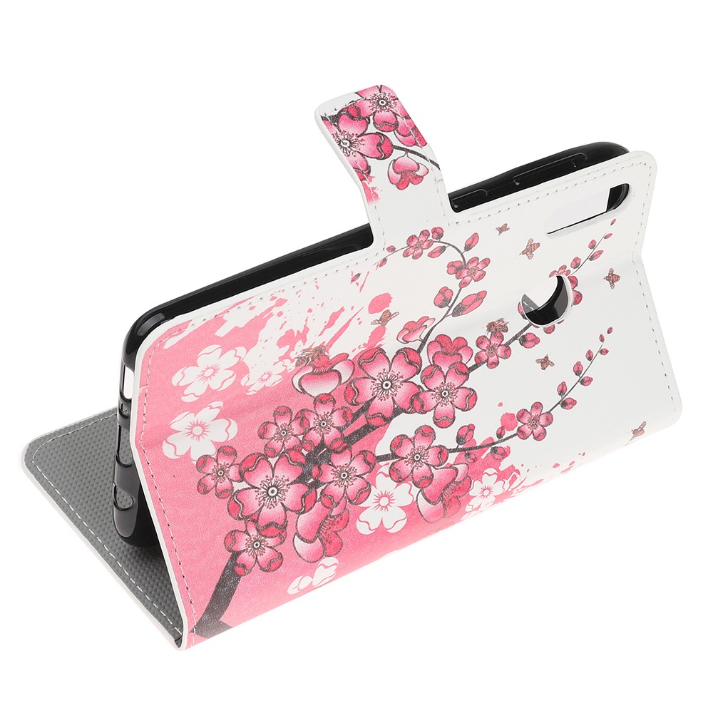 Brieftaschenständer Aus Leder Mit Musterdruck Für Samsung Galaxy A40 - Pflaumenblüte-5