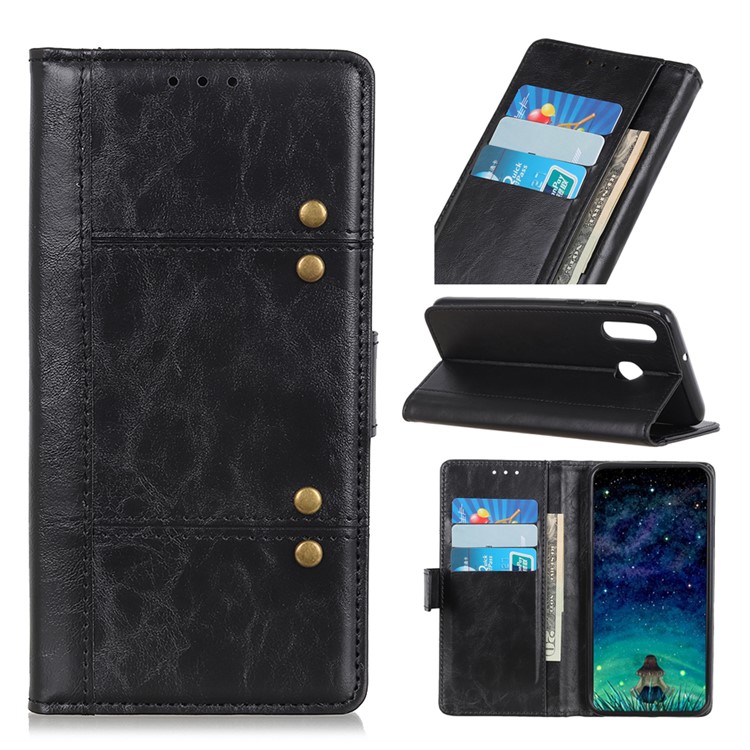 

Rivet Decorated Leather Stand Wallet Cover for Samsung Galaxy M30 / A40s - Black, Galaxy M30