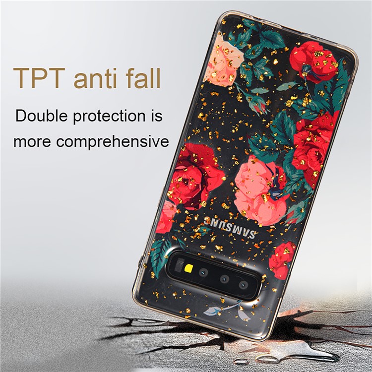 Epoxy Gold-stamping TPU Back Case for Samsung Galaxy S10 - Style A-8