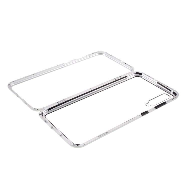 Involucro Del Telefono Di Vetro Temperato Attrazione Magnetica Per Samsung Galaxy A50 - Argento-1