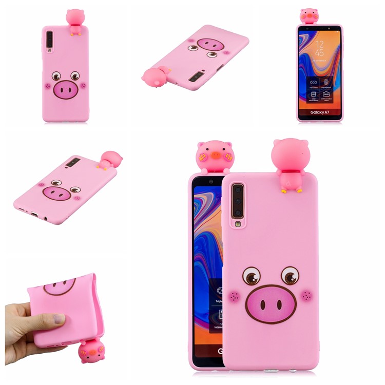 Pattern Printing TPU Gel Protective Case for Samsung Galaxy A7 (2018) A750 with 3D Animal Doll - Pig-7